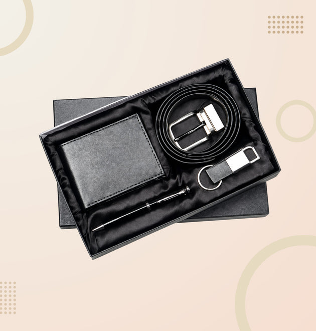 Executive 4-in-1 Corporate Gift Set – Leather Wallet, Belt, Metal Pen & Keychain