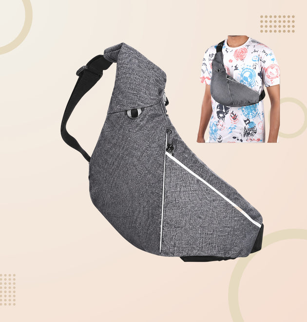 Premium Grey Sling Chest Bag for Men – Anti-Theft Crossbody Travel & Casual Bag