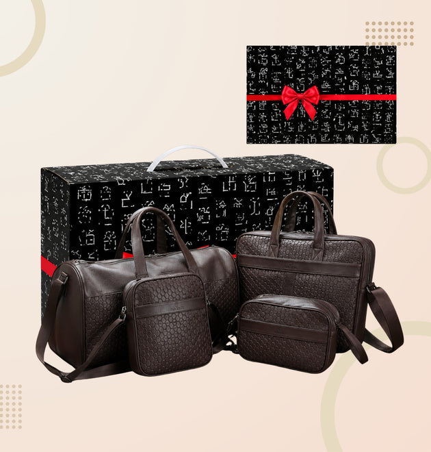 Luxury 4-in-1 Corporate Gift Set – Leather Travel Bag Combo with Laptop Bag & Accessories