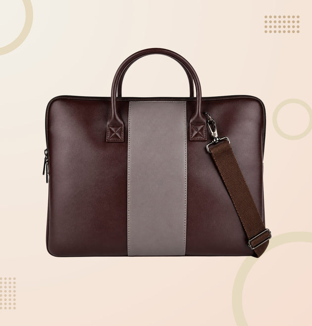 Premium Blue Leather Laptop Bag – Executive Office Briefcase with Shoulder Strap