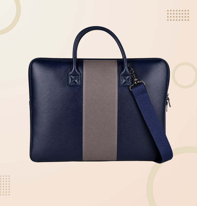 Premium Blue Leather Laptop Bag – Executive Office Briefcase with Shoulder Strap