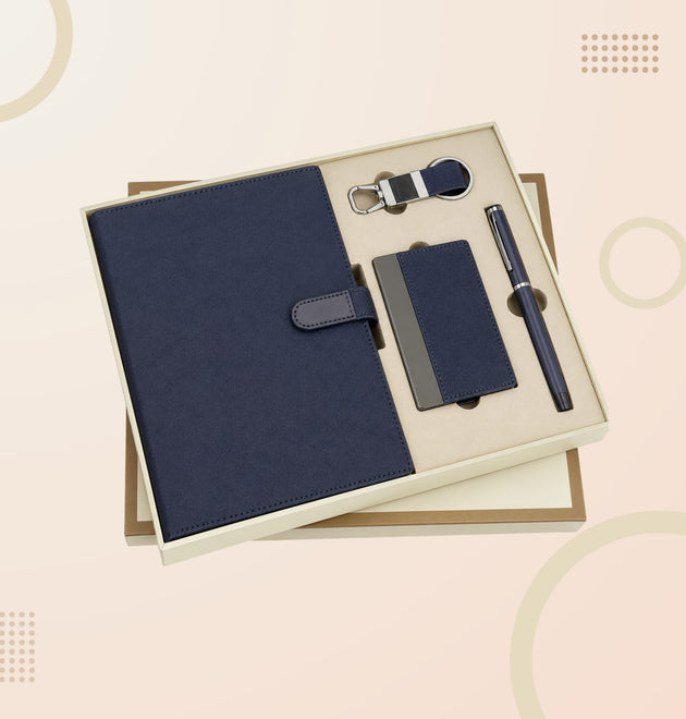 Premium 4-in-1 Corporate Gift Set – Diary Folder, Card Holder, Metal Pen & Keychain