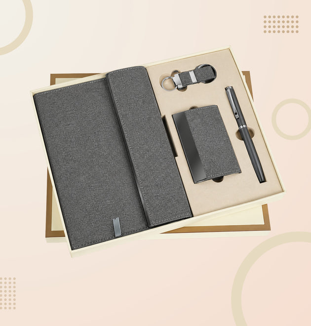 Premium 4-in-1 Corporate Gift Set – Diary Folder, Card Holder, Metal Pen & Keychain