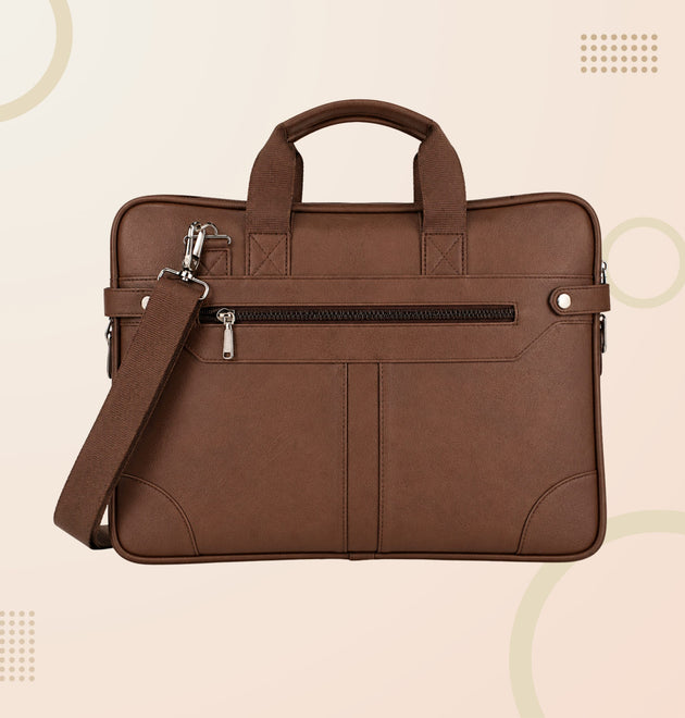 Premium Brown Office Laptop Bag – Leather Finish Business Briefcase with Shoulder Strap
