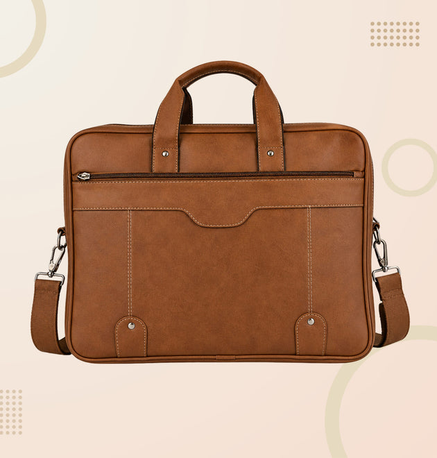 Premium Brown Leather Laptop Bag for Men – Executive Office Briefcase with Shoulder Strap