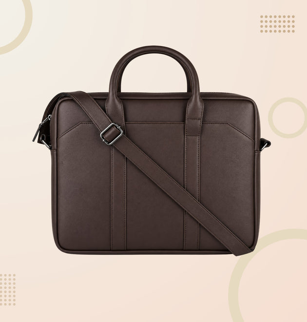 Premium Black Leather Laptop Bag for Men – Executive Office Briefcase with Shoulder Strap
