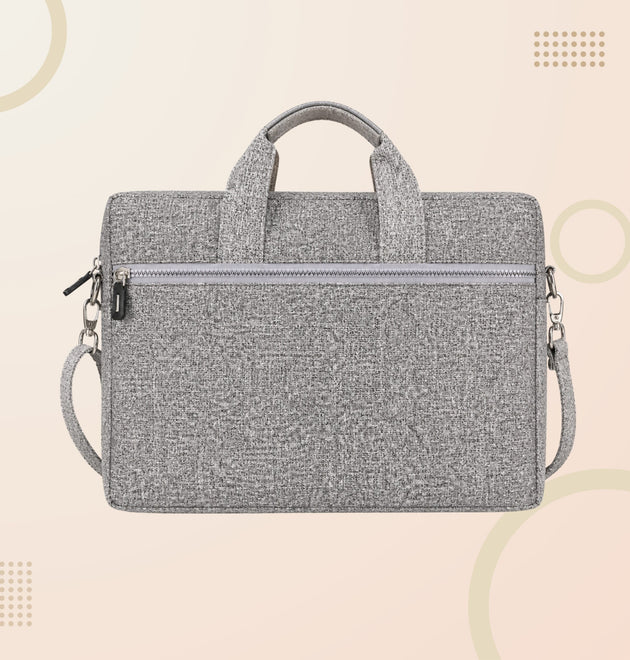 Premium Grey Laptop Carry Bag – Fabric Office Briefcase with Shoulder Strap & Front Pocket
