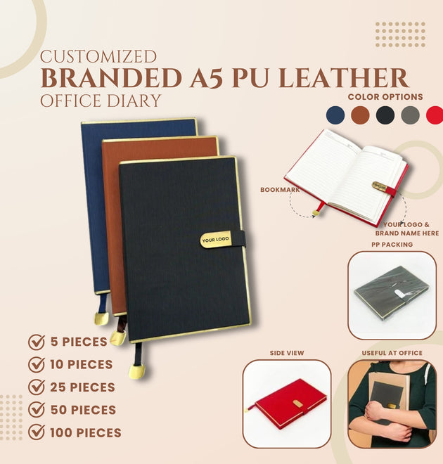 Branded A5 PU Leather Office Notebook Diary