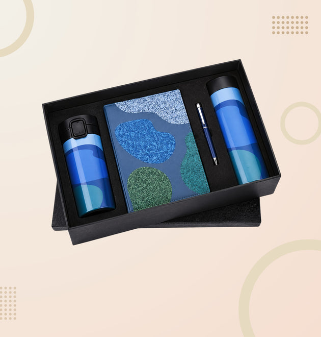 Luxury 4-in-1 Corporate Gift Set – Insulated Travel Mug, Flask Bottle, Designer Diary & Premium Pen