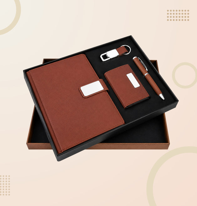 Premium 4-in-1 Corporate Gift Set – Leather Diary Organizer, Card Holder, Executive Pen & Keychain