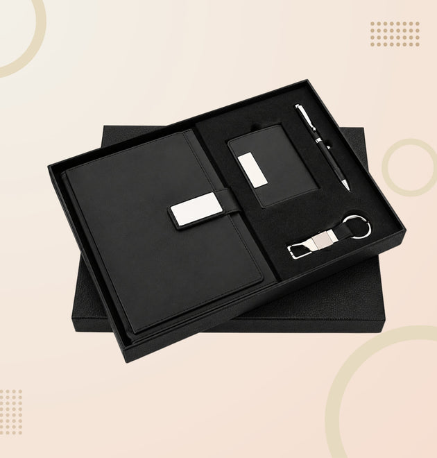 Premium 4-in-1 Corporate Gift Set – Leather Diary Organizer, Card Holder, Executive Pen & Keychain