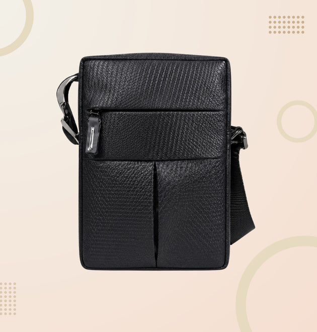 Premium Black Leather Sling Bag for Men – Compact Crossbody Office & Travel Bag