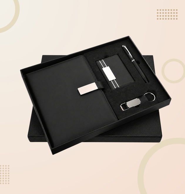 Luxury 4-in-1 Executive Gift Set – Leather Diary Organizer, Card Holder, Metal Pen & Keychain