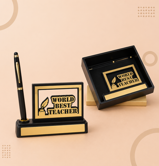 Best Teacher Award Desk Name Plate with Pen Holder – Office Gift