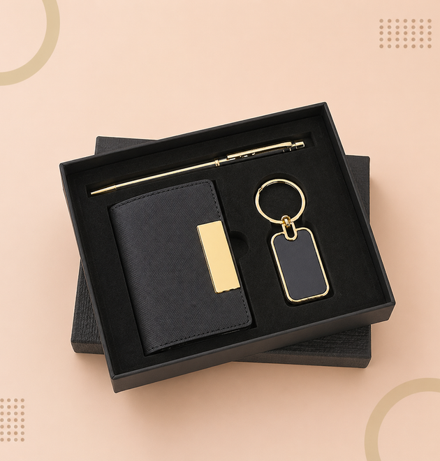 Premium 3-in-1 Corporate Gift Set – Textured Diary, Metal Pen & Keychain