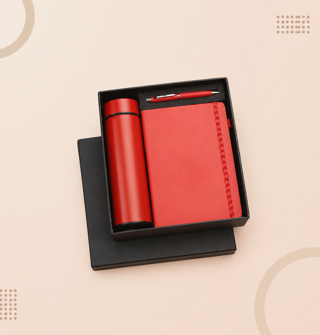 Premium 3-in-1 Corporate Gift Set –  Diary, Metal Pen & Vacuum Flask Bottle