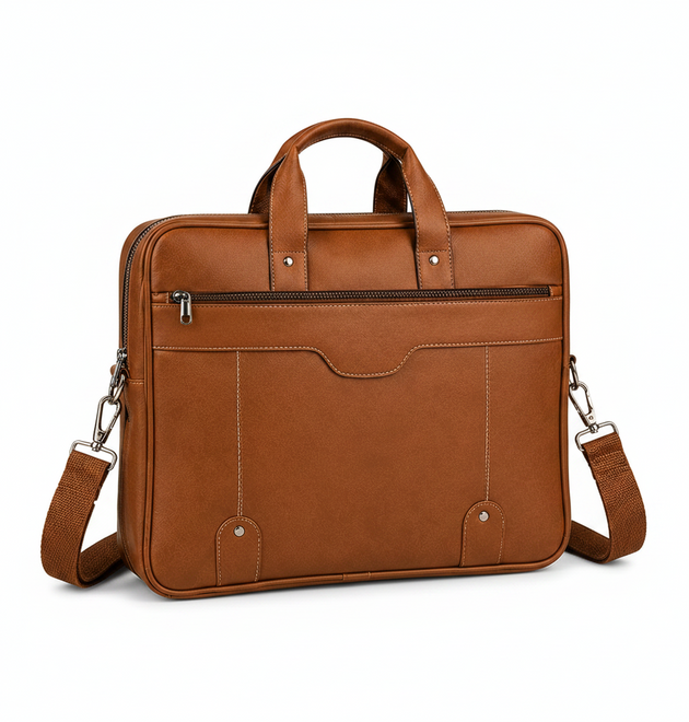 Premium Brown Leather Laptop Bag for Men – Executive Office Briefcase with Shoulder Strap