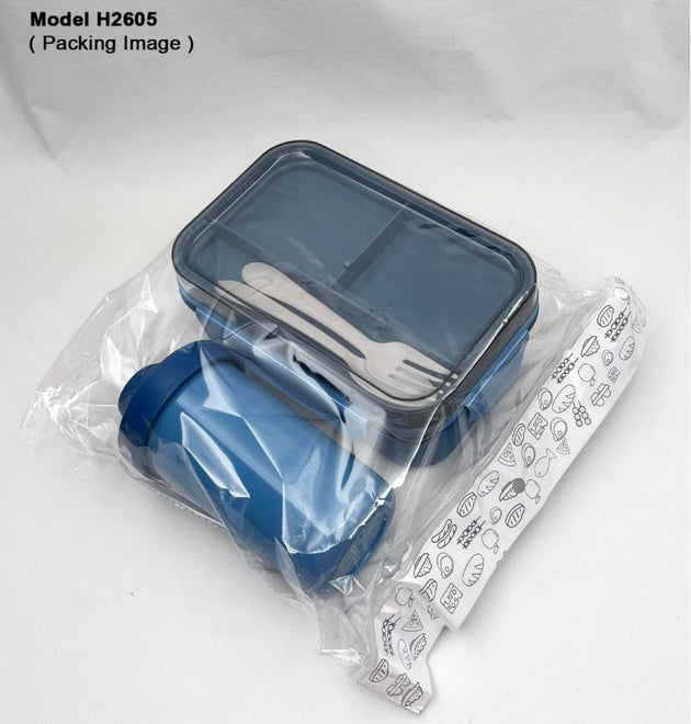 3 COMPARTMENT LUNCH BOX WITH BOTTLE, SPOON & FORK