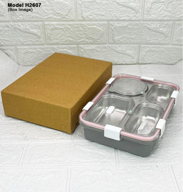 4 Compartment Lunch Box With Spoon & Fork