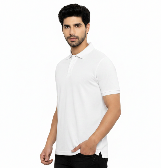 Classic White Cotton Polo Collar T-Shirt for Men