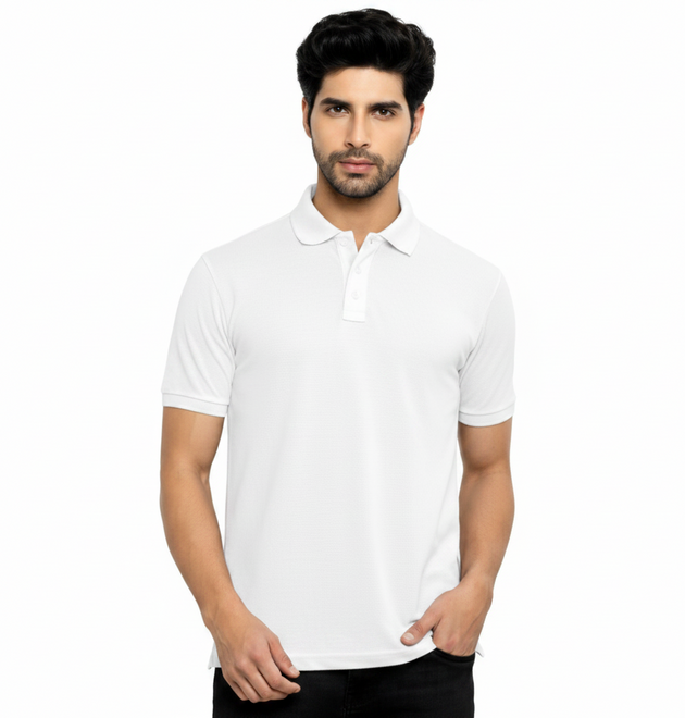 Classic White Cotton Polo Collar T-Shirt for Men