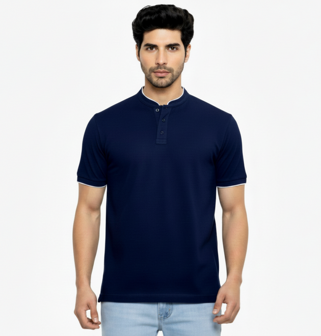 Royal Blue Cotton Polo Collar T-Shirt