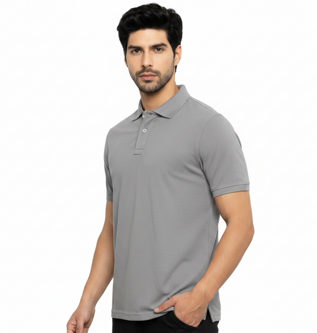 Light Grey Casual Polo Neck T-Shirt for Men