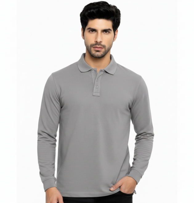 Light Grey Casual Polo Neck T-Shirt for Men