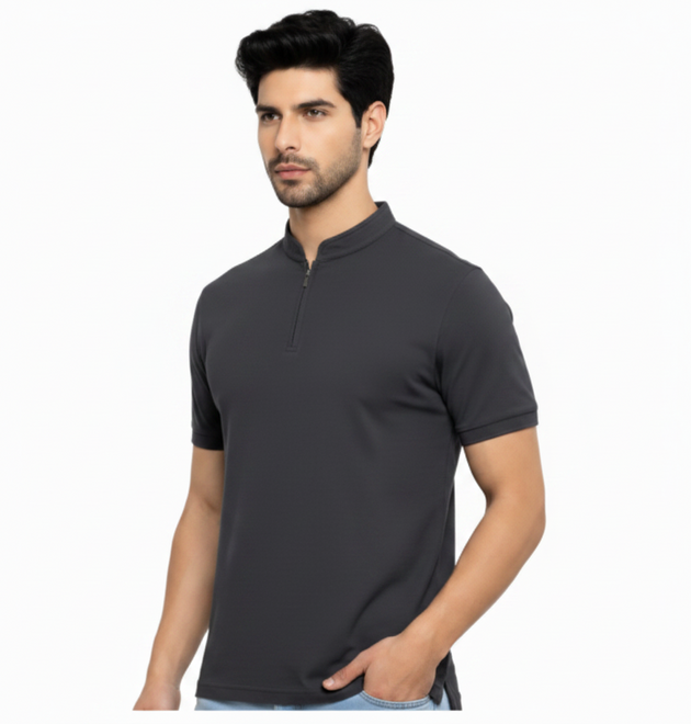 Premium Black Cotton Polo Neck T-Shirt for Men