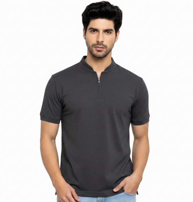 Premium Black Cotton Polo Neck T-Shirt for Men