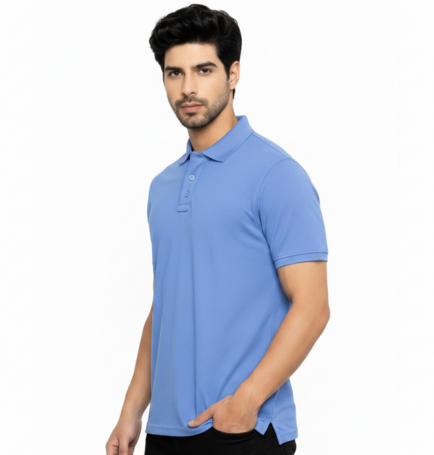 Navy Blue Premium Polo Neck Cotton T-Shirt