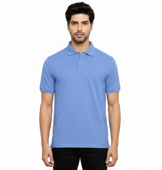 Navy Blue Premium Polo Neck Cotton T-Shirt