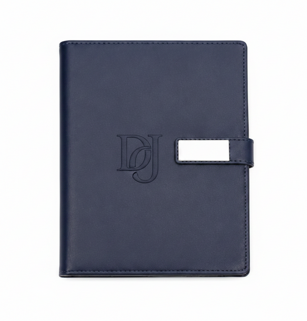 Elegant 4-in-1 Corporate Gift Set – Blue Leather Diary Organizer, Card Holder, Metal Pen & Keychain Combo