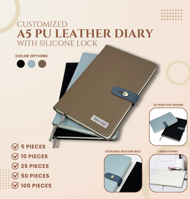 A5 PU Leather Notebook Diary with Silicone Lock & Logo Branding