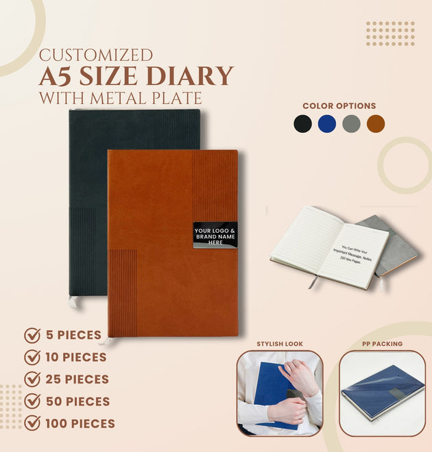 A5 Size Notebook Diary With Metal Plate