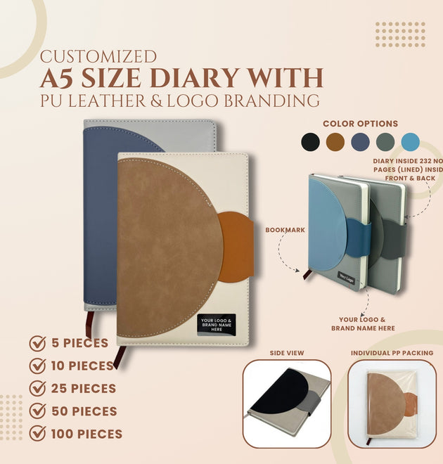 A5 Size Notebook Diary with PU Leather & Logo Branding